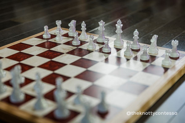 International Master Chess / Checkers Board - Maple / Ruby Red Epoxy/ Cherry Border - CIM-RR-CHER-001