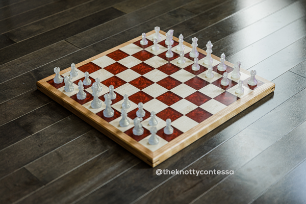 International Master Chess / Checkers Board - Maple / Ruby Red Epoxy/ Cherry Border - CIM-RR-CHER-001