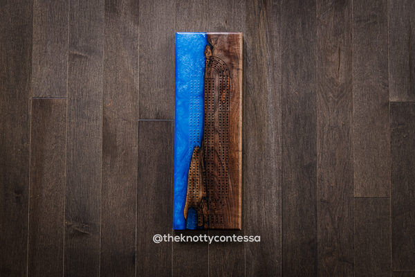 The 29 Hand Luxury Live Edge Cribbage Board - Black Walnut /Star Blue - CB-SBL-001