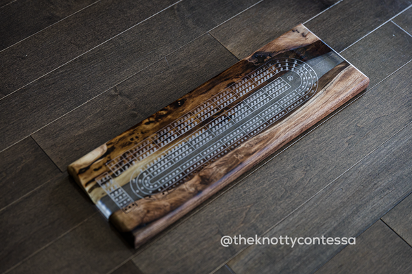 The 29 Hand Luxury Live Edge Cribbage Board - Crystal Grain  (Clear) - CB-CG-002