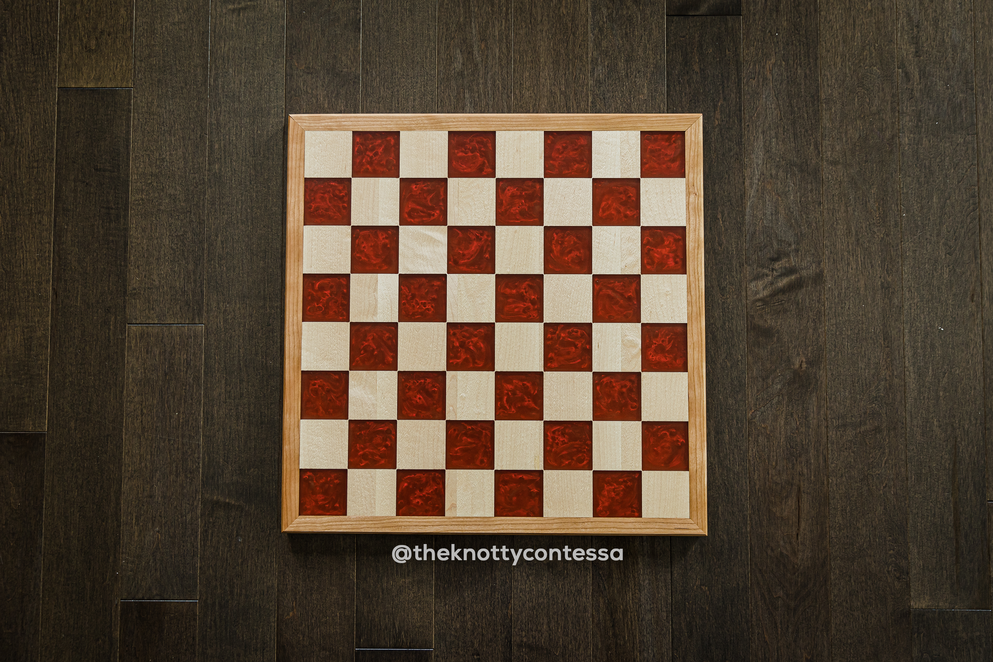 Walnut and Maple Chess Board with Cherry Wood Border 2 inch squares