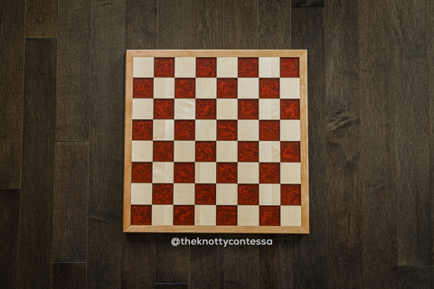 International Master Chess / Checkers Board - Maple / Ruby Red Epoxy/ Cherry Border - CIM-RR-CHER-001