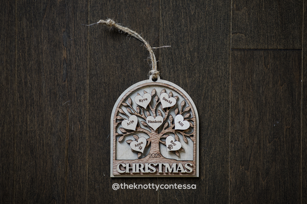 Family tree ornament with 5 names