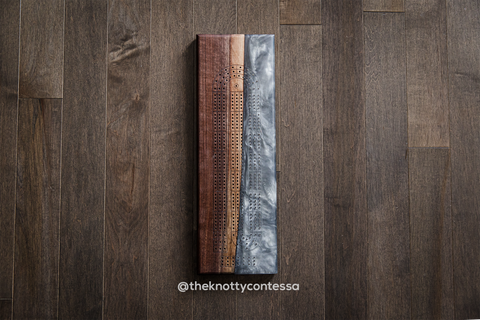 The 29 Hand Luxury Live Edge Cribbage Board - Black Walnut / Black Velvet Epoxy - CB-BVT-005