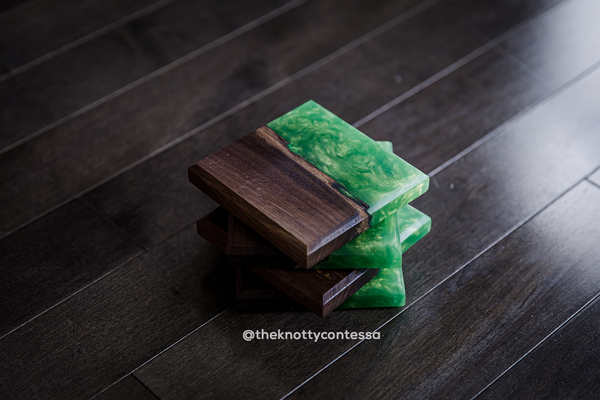 Custom Colour Luxury Black Walnut and Epoxy Beverage Coasters (set of 4)