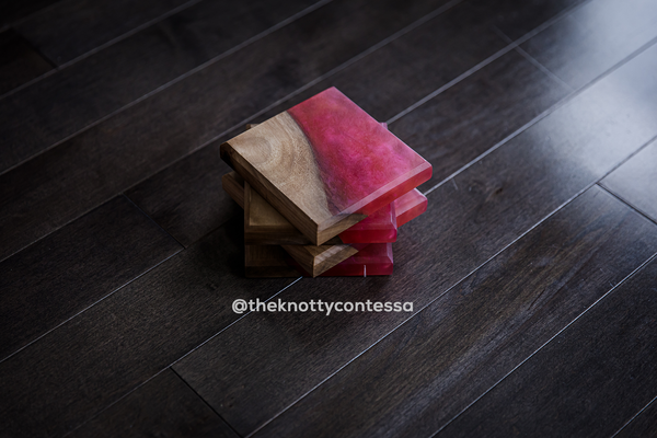 Custom Colour Luxury Black Walnut and Epoxy Beverage Coasters (set of 4)