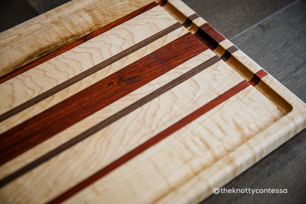 Exotic Hardwood Cutting/Chopping Board w/ Juice Grove - Maple/Padauk/Walnut CUT-EXO-13