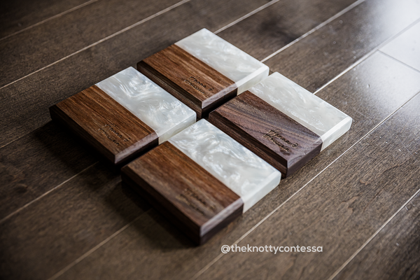 Custom Colour Luxury Black Walnut and Epoxy Beverage Coasters (set of 4)