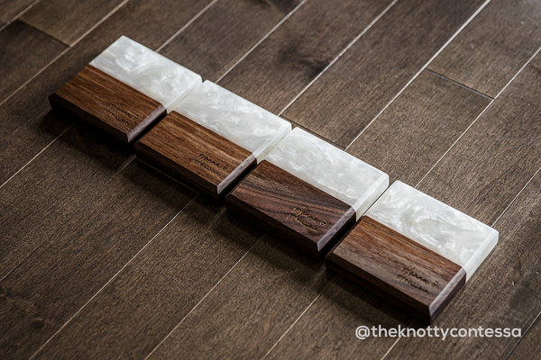 Custom Colour Luxury Black Walnut and Epoxy Beverage Coasters (set of 4)