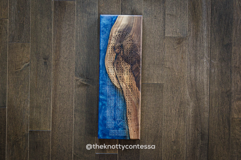 The 29 Hand Luxury Live Edge Cribbage Board - Black Walnut /Star Blue Green - CB-SBLG-001