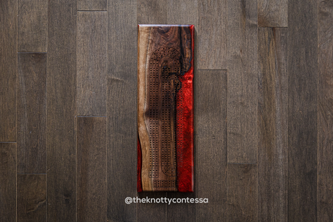 The 29 Hand Luxury Live Edge Cribbage Board - Black Walnut /Ruby Red - CB-RR-003