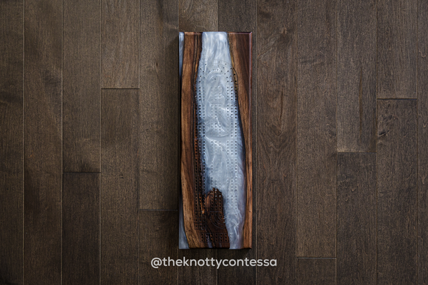 The 29 Hand Luxury Live Edge Cribbage Board - Black Walnut / Star White Epoxy - CB-SWH-003