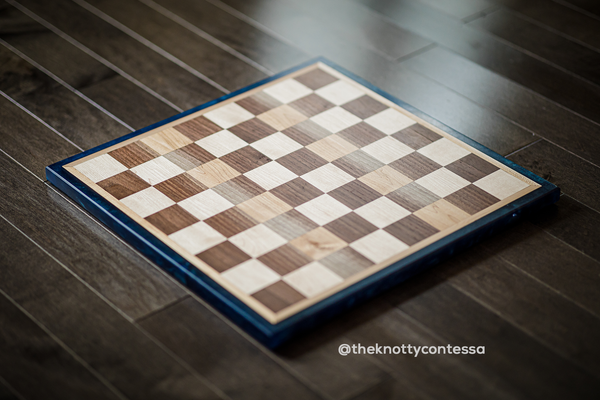 The Grandmaster Reversible Chess / Checkers Board - Maple / Black Walnut / Star Blue Green Epoxy - CGM-SBG-001