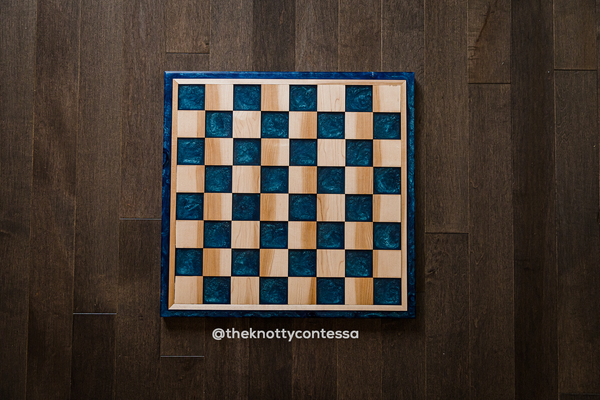 The Grandmaster Reversible Chess / Checkers Board - Maple / Black Walnut / Star Blue Green Epoxy - CGM-SBG-001