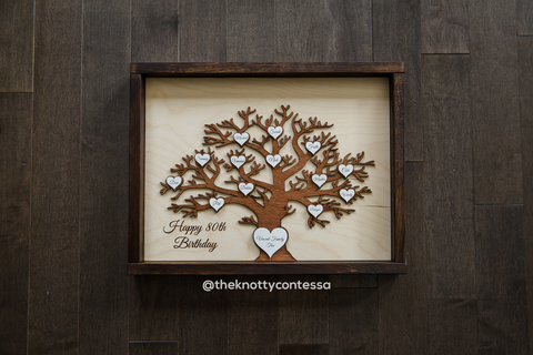 Family Tree with Customized Hearts - Framed Family Sign