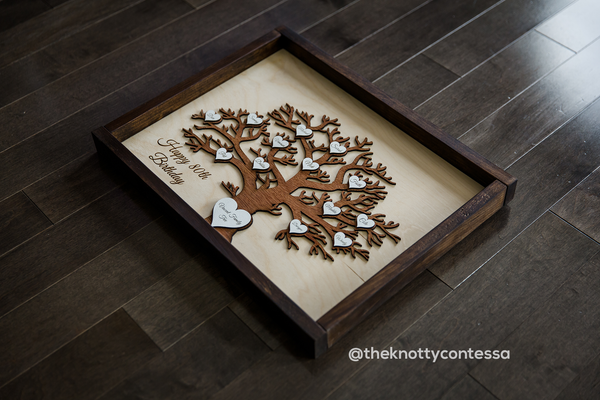 Family Tree with Customized Hearts - Framed Family Sign