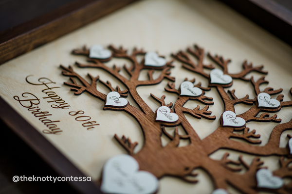 Family Tree with Customized Hearts - Framed Family Sign