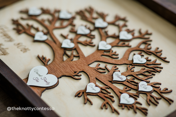 Family Tree with Customized Hearts - Framed Family Sign