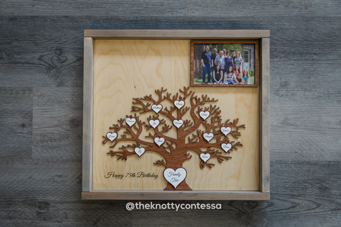 Family Tree with Customized Hearts and Photo Frame- Framed Family Sign