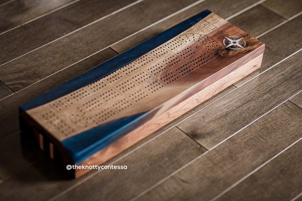 Custom 29 Hand Luxury Black Walnut / Epoxy Cribbage Board